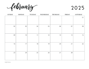 Simple February 2025 calendar with Monday start and weekend highlights