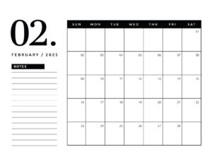 Simple February 2025 calendar with Monday start and weekend highlights